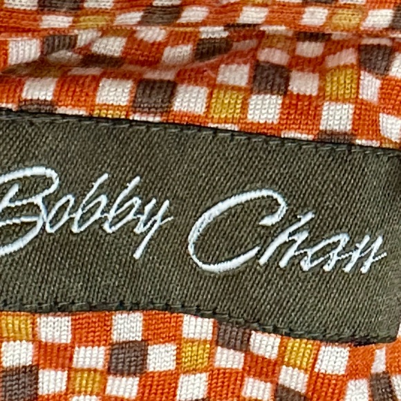 Bobbie Chan Mens Sz XXL Silk Blend Golf Polo Shirt Orange Check Blokecore Gramps - Picture 10 of 10